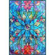 Blue Lotus Mandala glass film pattern in turquoise, coral and cream, full design view